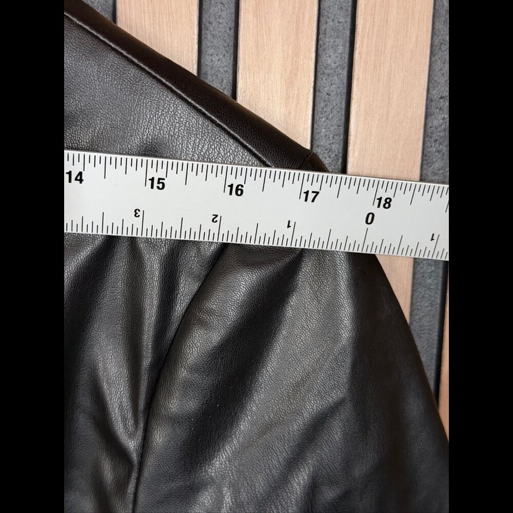 New Zara Jacket Large Womens Black Vegan Leather Cut Out Trench Double-Breasted - Picture 7 of 10